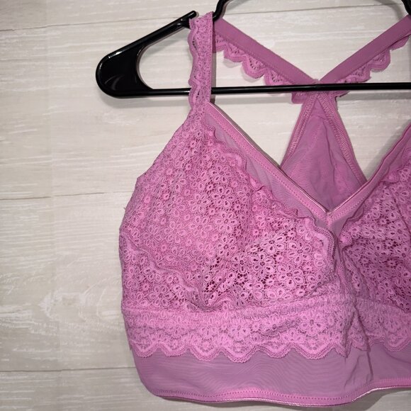 Aerie XL Pink Lace Bralette Wireless Eyelash Trim Racerback Soft Stretch - Picture 3 of 5